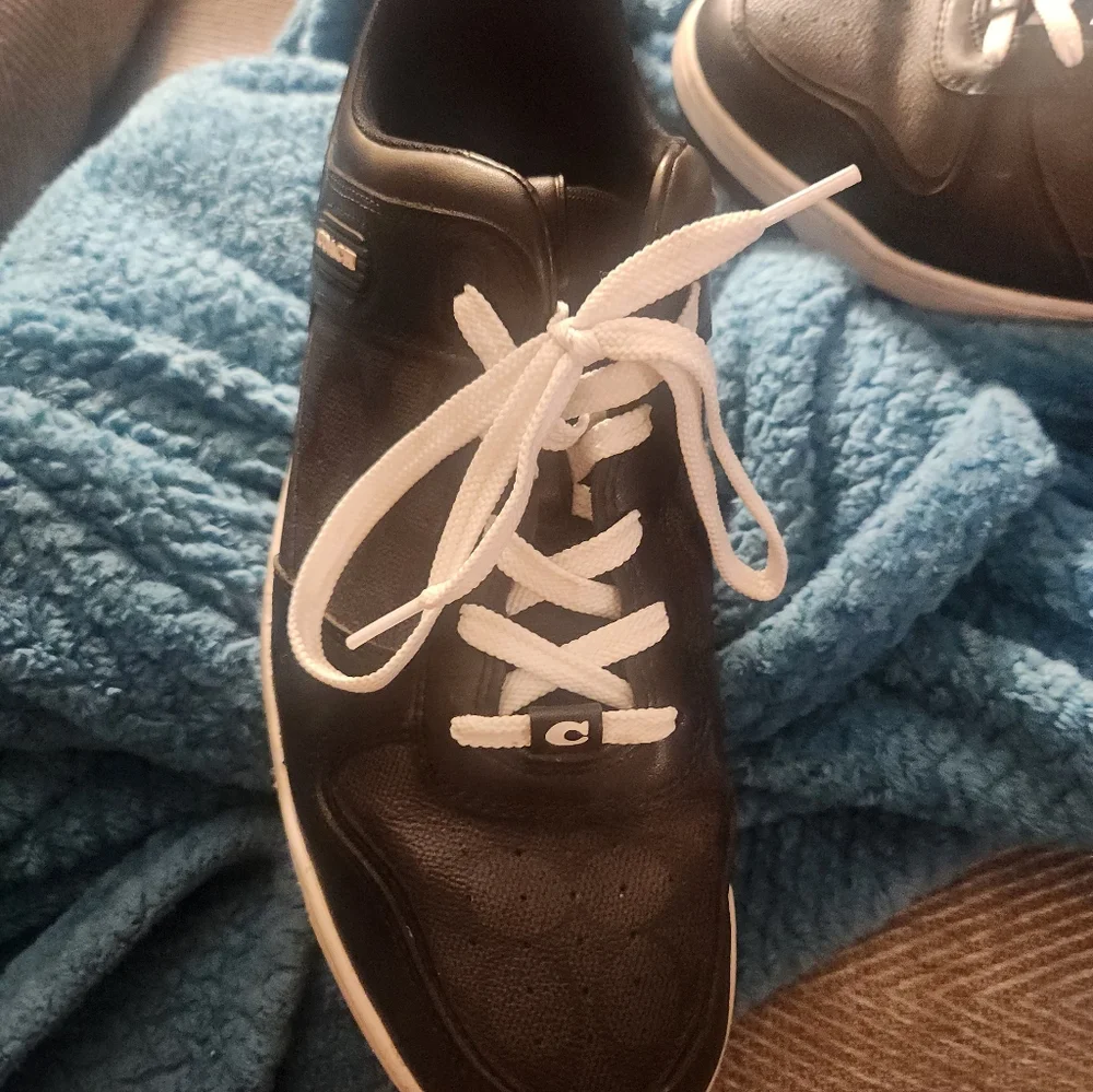 Coach Black and White Leather Sneakers - Picture 4 of 8